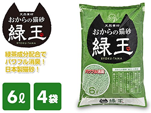 常陸化工 トイレに流せる おからの猫砂 緑玉 6L*4袋 ON-RT6*4