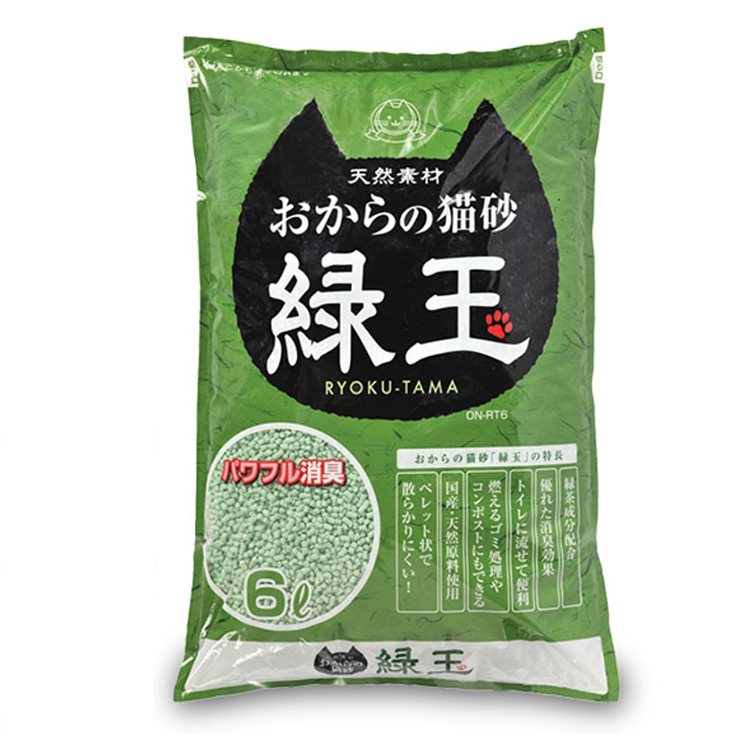 常陸化工 トイレに流せる おからの猫砂 緑玉 6L*4袋 ON-RT6*4