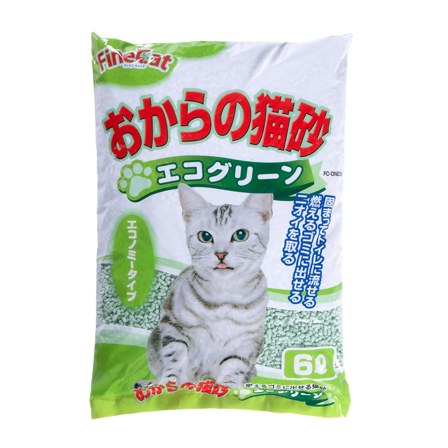 常陸化工 トイレに流せる おからの猫砂 エコノミータイプ エコグリーン (6L×4袋) ファインキャット ｴｺｸﾞﾘｰﾝ 6L*4