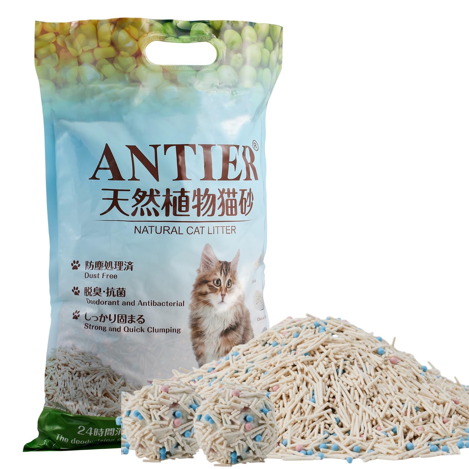 ANTIER純植物性の猫砂独自の革新！純豆腐猫砂おから特製木炭香：消臭力 異臭速攻カット、すぐに固まる、天然素材、掃除が簡単、ノーダスト設計で清潔で快適、コストパフォーマンス最高! (混合無香1包(6L))