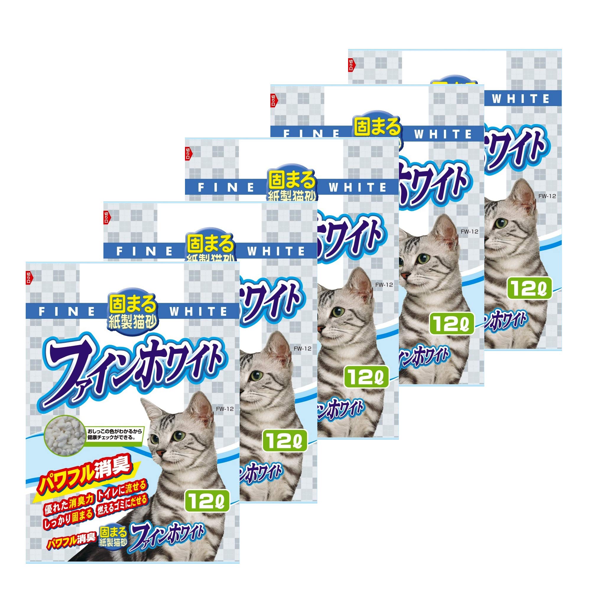 常陸化工 FineCat 固まる紙製猫砂 ファインホワイト 12L 5袋入 [ケース品]