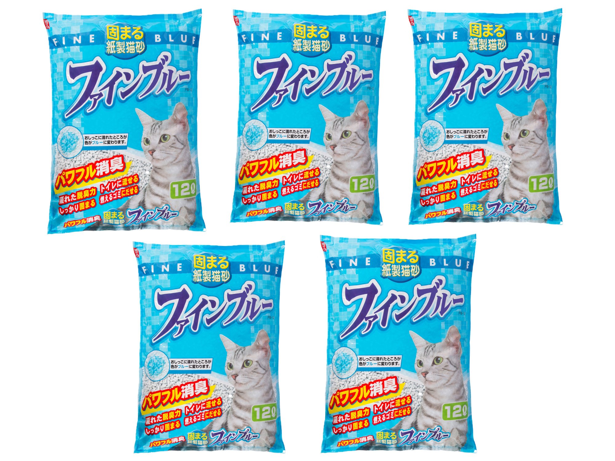 常陸化工 FineCat 固まる紙製猫砂 ファインブルー 12L 5袋入 [ケース品]